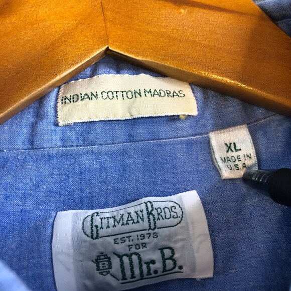 Gitman Bros Shirt Mens Extra Large Blue Chambray Made USA Button Indian Madras - Picture 2 of 10